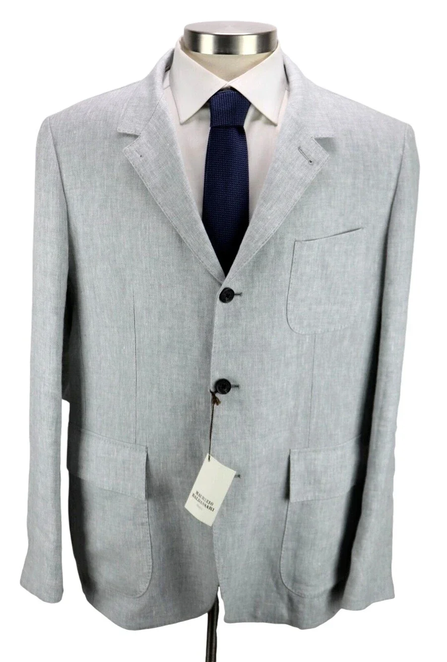 Maurizio Baldassari Jacket 46 (56 EU) Mens Light Grey Linen Travel Coat Italy